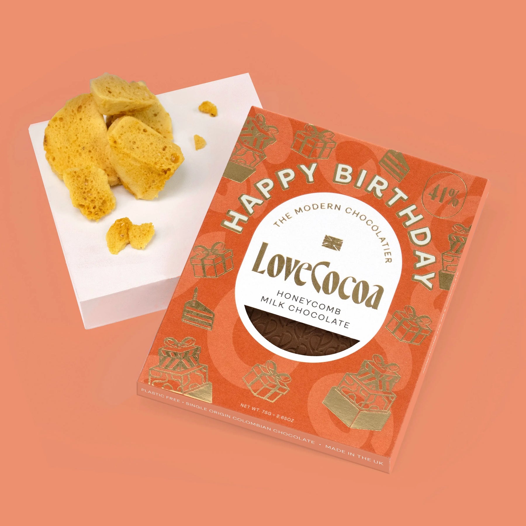 Happy Birthday Honeycomb Milk Chocolate Bar - Love Cocoa