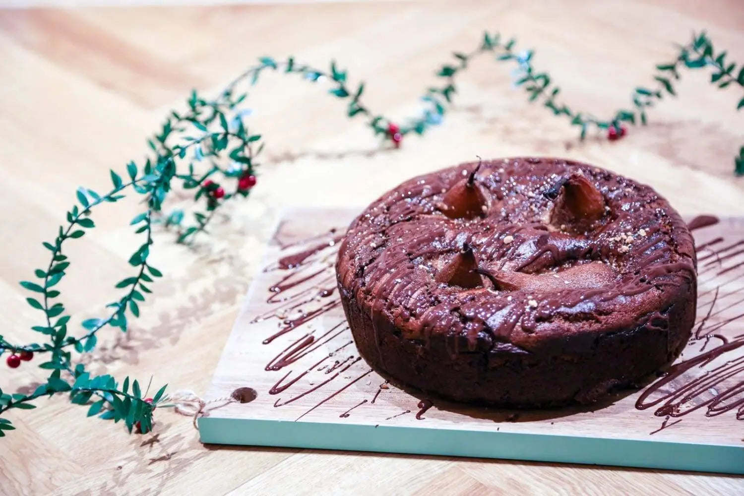 Love Cocoa's Festive Chai Poached Pear & Chocolate Cake #vegan