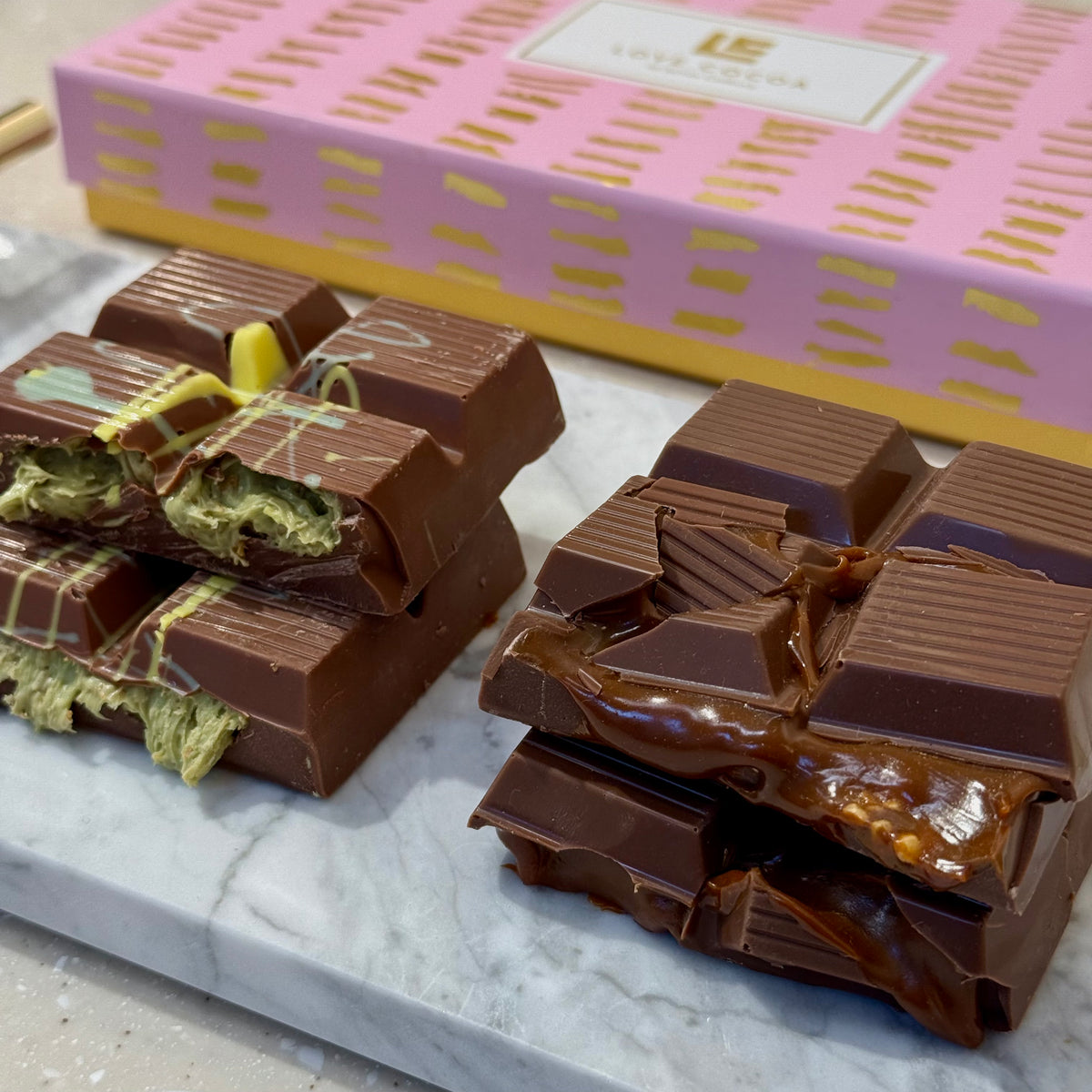 Dubai Bar Duo: Pistachio & Caramel Peanut Butter Bar (LIMITED EDITION) Love Cocoa