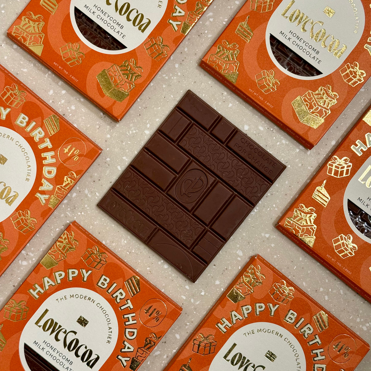 Happy Birthday Honeycomb Milk Chocolate Bar 41% Milk Chocolate Bar