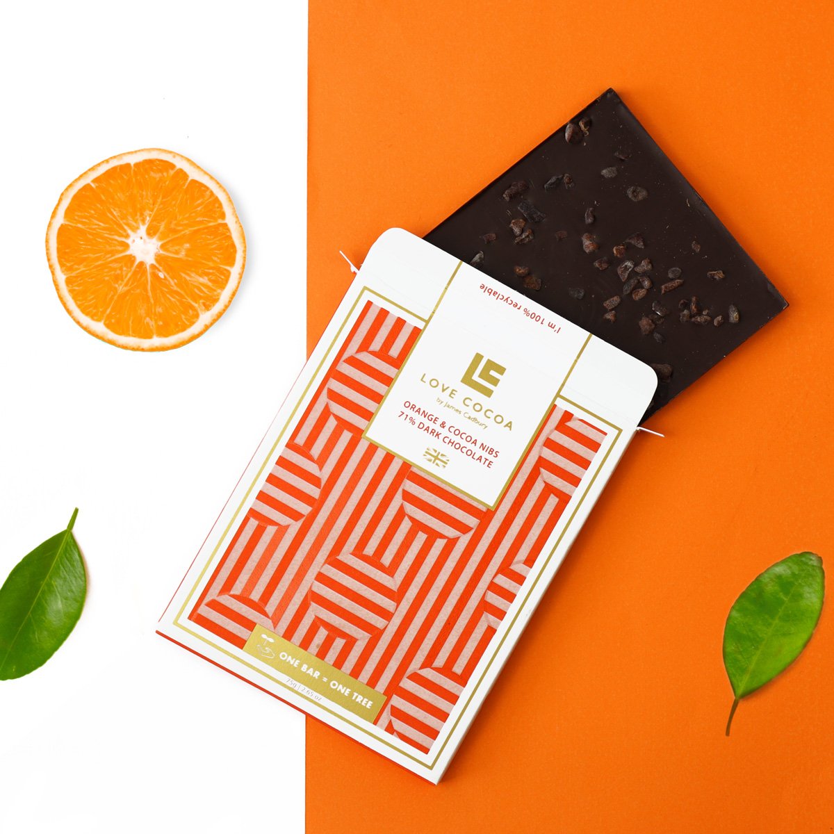 Orange & Cocoa Nib Chocolate Bar (Vegan) 71% Dark Chocolate Bar